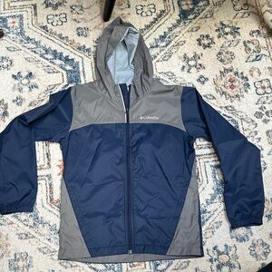 Columbia Blue and Gray Hooded Raincoat Jacket Youth Medium